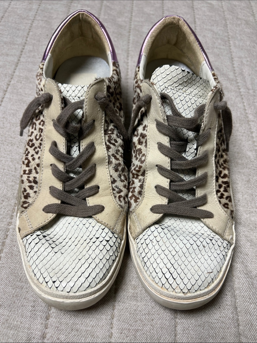 Women’s Dolce Vita Leopard Print Casual Sneakers in Beige and White